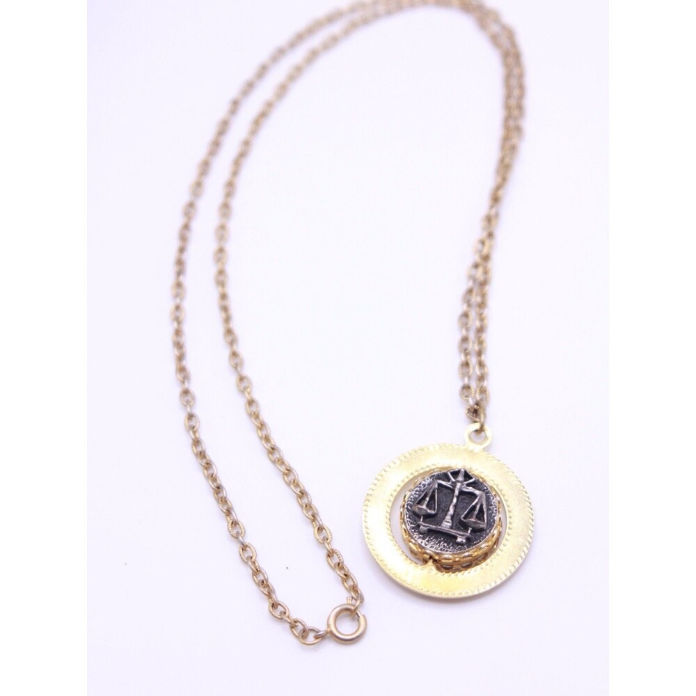 Vintage Zodiac Libra Sign Reversible Gold Tone Necklace 24”